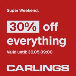 (Carlings) Super Weekend! Kaikki tuotteet -30 % Voimassa myymälöissämme…