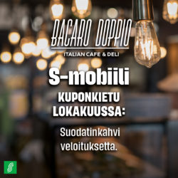 (Bacaro Doppio) S-mobiilissa lokakuussa Suodatinikahvi veloituksetta! Norm….