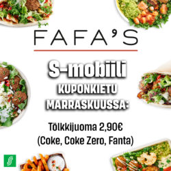(FAFA’S) S-mobiilissa Tölkkijuoma 2,90€ (cokis, cokis zero, fanta)…